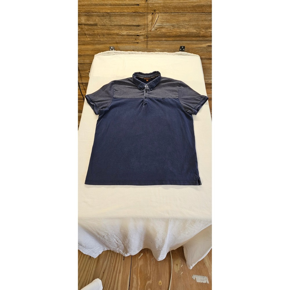 Ben Sherman Mens XXL Navy Blue Micro Dot Two Tone Short Sleeve Polo Shirt
